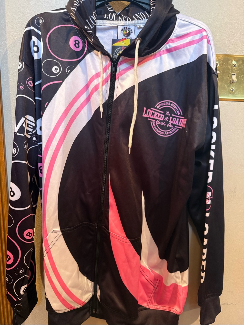 Women's 8 Ball Black and Pink Zip Hoodie Jacket